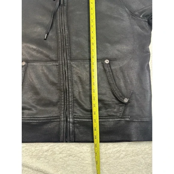 True Religion Men's Size Jet Black Coated Moto Hoodie Jacket Size 3XL - Picture 7 of 12